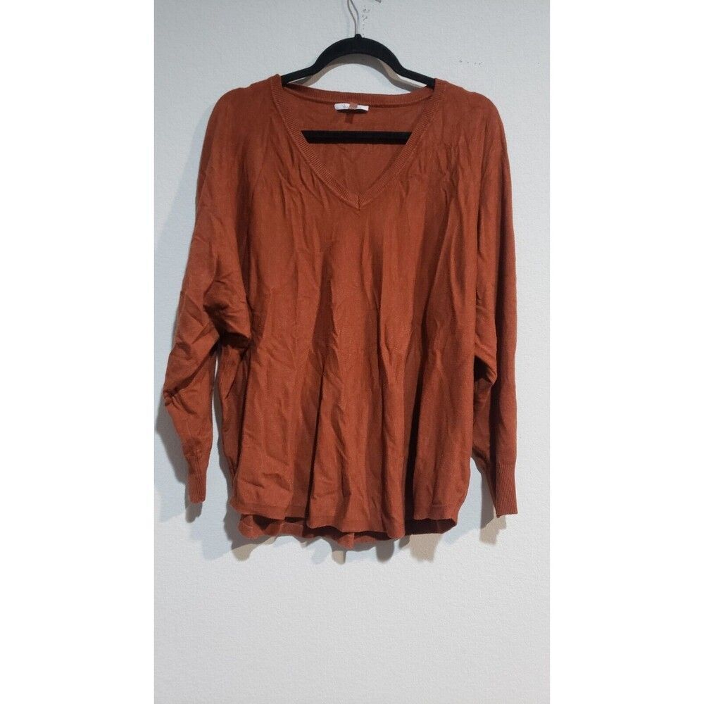 Vila Milano Sweater Womens XL Orange Knit Ribbed V Neck Round Hem Dolman